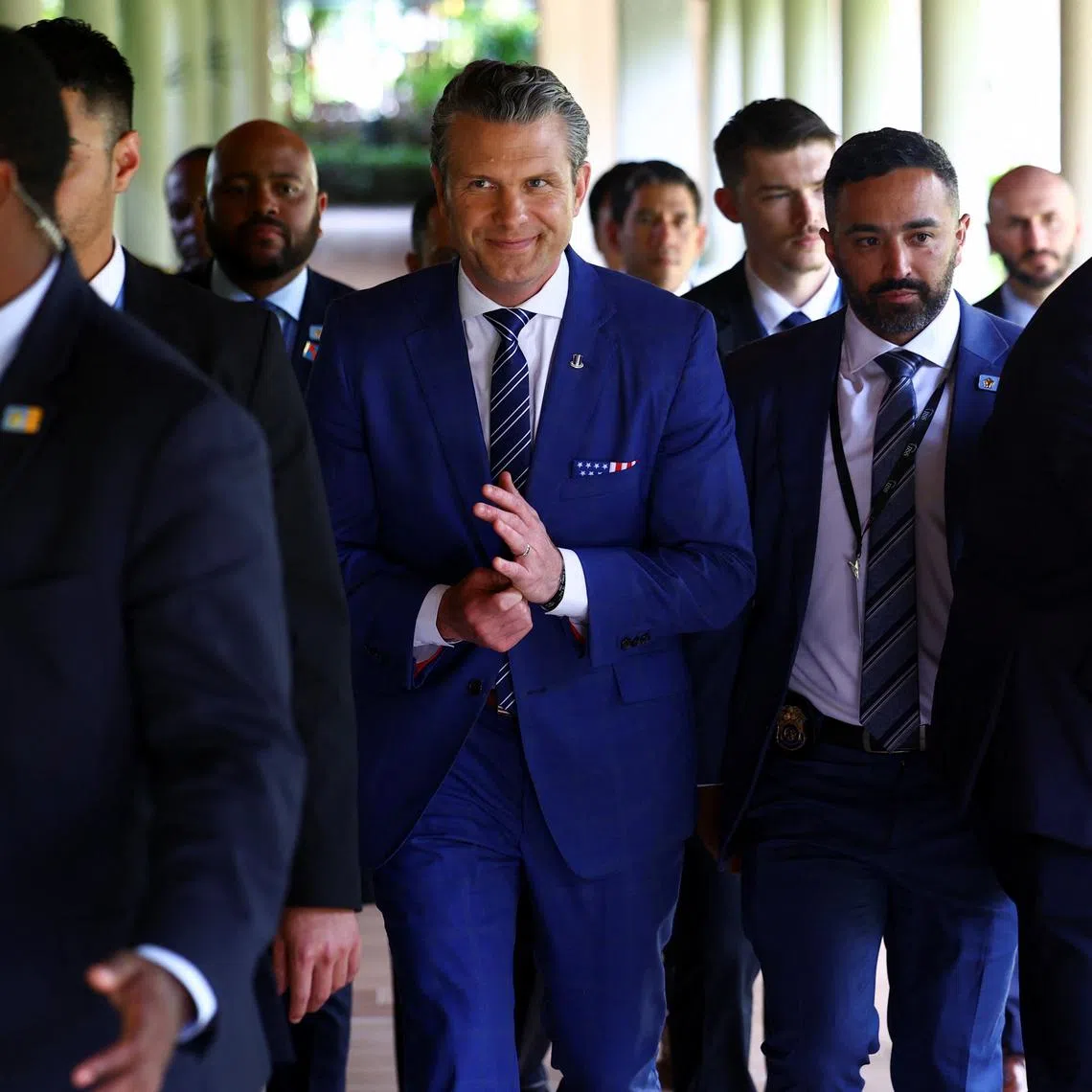 US Defense Secretary Pete Hegseth arriving for a trilateral meeting at the Shangri-La Dialogue in Singapore on May 31.