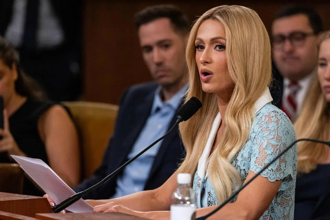 Paris Hilton testifies during the House Committee on Ways and Means hearing on "Strengthening Child Welfare and Protecting Americas Children" on June 26.