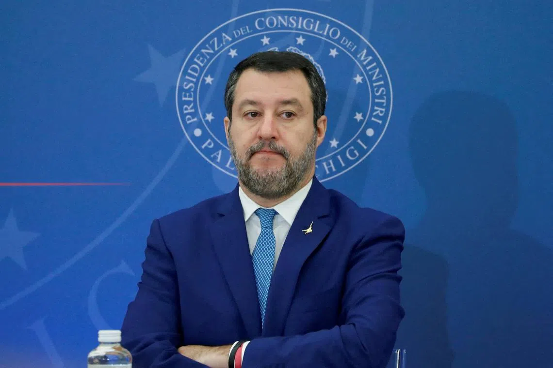 FILE PHOTO: Matteo Salvini, Italian infrastructure minister and deputy PM, attends a news conference for the government's first budget in Rome, Italy November 22, 2022. REUTERS/Remo Casilli/File Photo