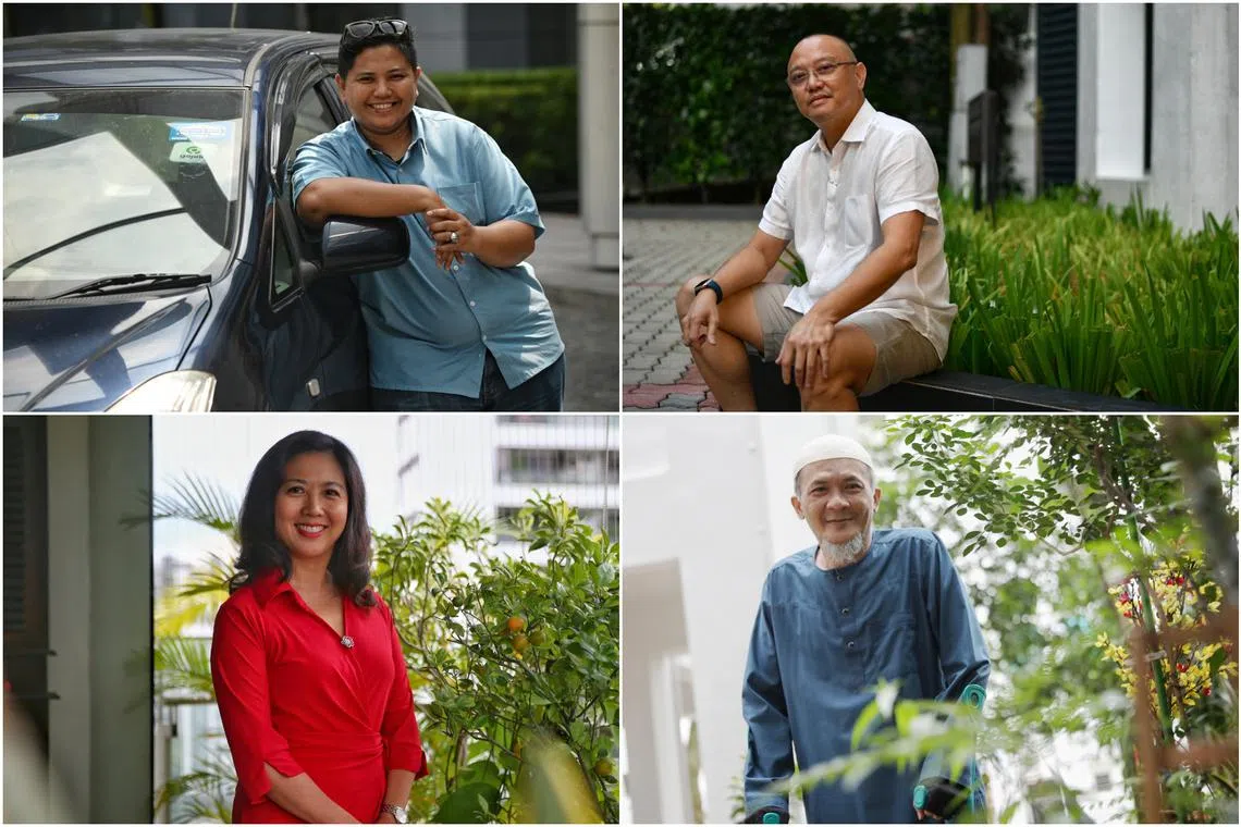 (Clockwise from top left) ST Singaporean of the Year nomineesMs Khairiah Hanim Mazlan, Mr Anson Ng, Mr Anjang Rosli and Ms Moonlake Lee.