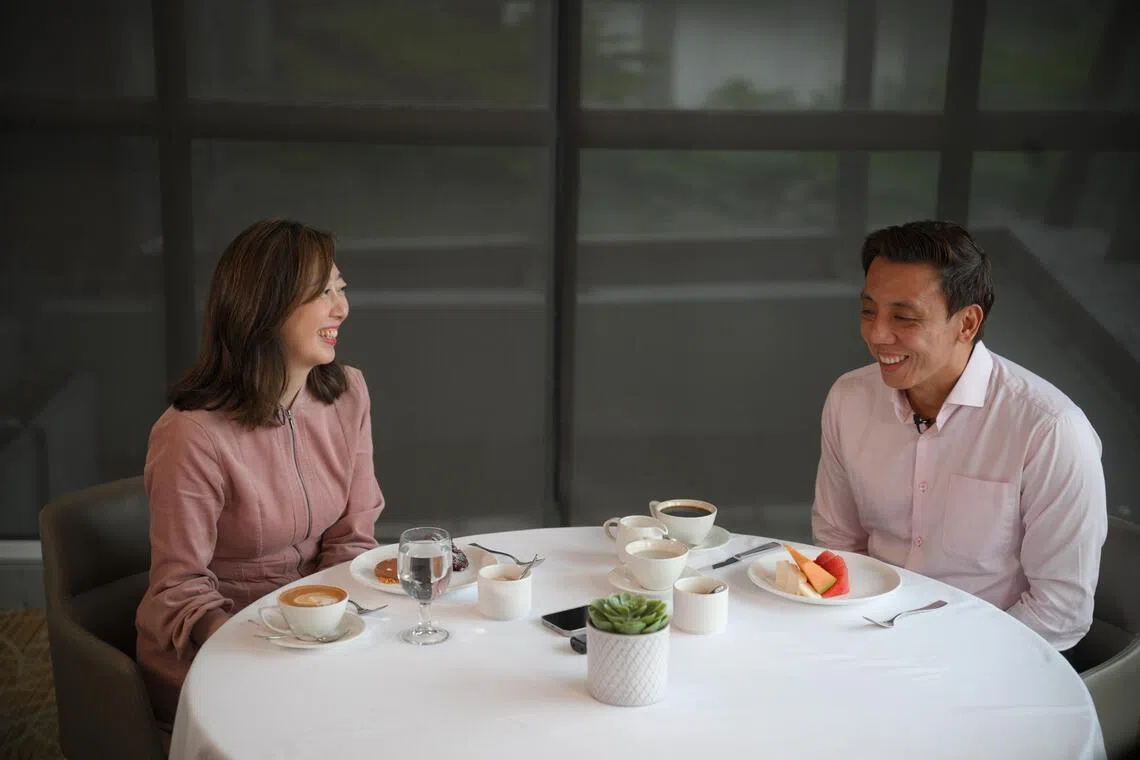 Ms Sumiko Tan, chief columnist and senior editor at The Straits Times, with Acting Transport Minister Jeffrey Siow at Amber West, a fine dining restaurant in ITE College West.