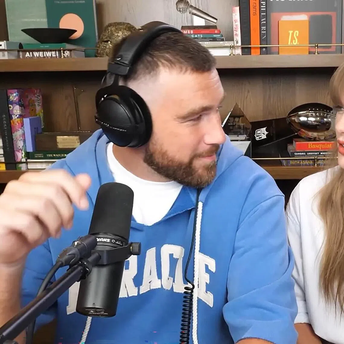 American footballer Travis Kelce proposed to popstar Taylor Swift after recording an episode of his podcast. 