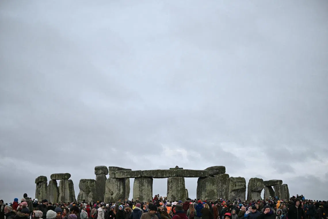 The two circles of stones at Stonehenge in southern England are believed to have been erected between 3100 BC and 1600 BC.