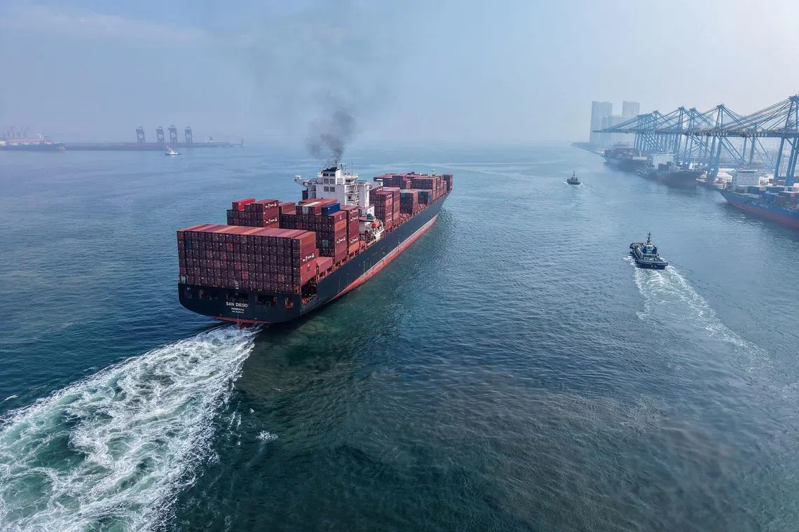 A container ship leaving Qingdao port in China’s eastern Shandong province. 