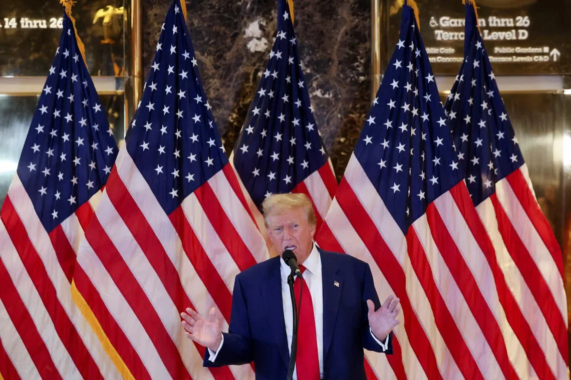 Republican presidential candidate and former U.S. President Donald Trump speaks during a press conference, the day after a guilty verdict in his criminal trial over charges that he falsified business records to conceal money paid to silence porn star Stormy Daniels in 2016, at Trump Tower in New York City, U.S., May 31, 2024. REUTERS/Brendan McDermid