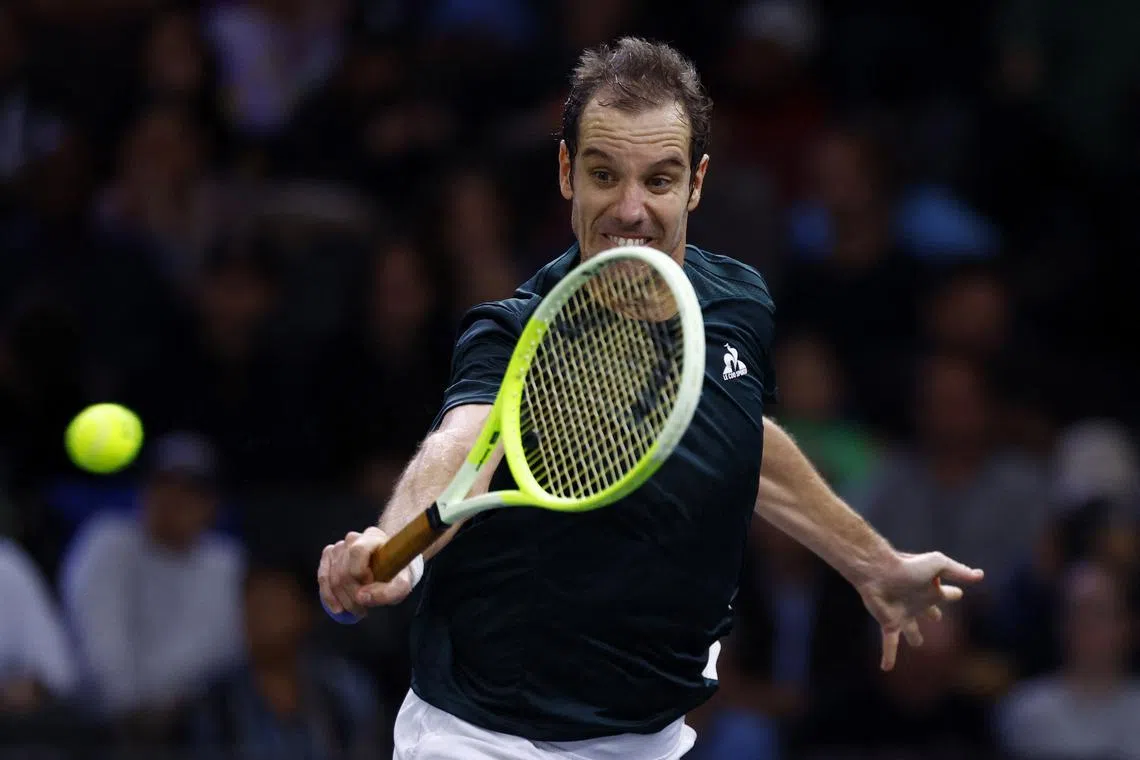 FILE PHOTO: Tennis - Paris Masters - Accor Arena, Paris, France - October 29, 2024 France's Richard Gasquet in action during his round of 64 match against Belgium's Zizou Bergs REUTERS/Stephanie Lecocq/File Photo