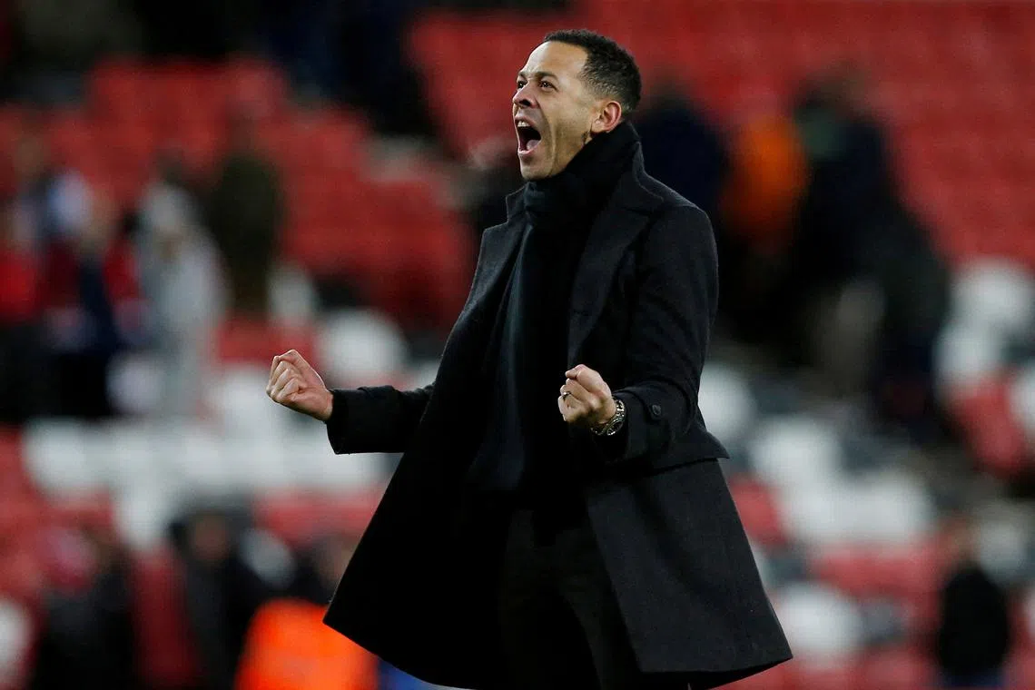 FILE PHOTO: Soccer Football - Championship - Sunderland v Hull City - Stadium of Light, Sunderland, Britain - January 19, 2024 Hull City manager Liam Rosenior celebrates after the match Action Images/Craig Brough