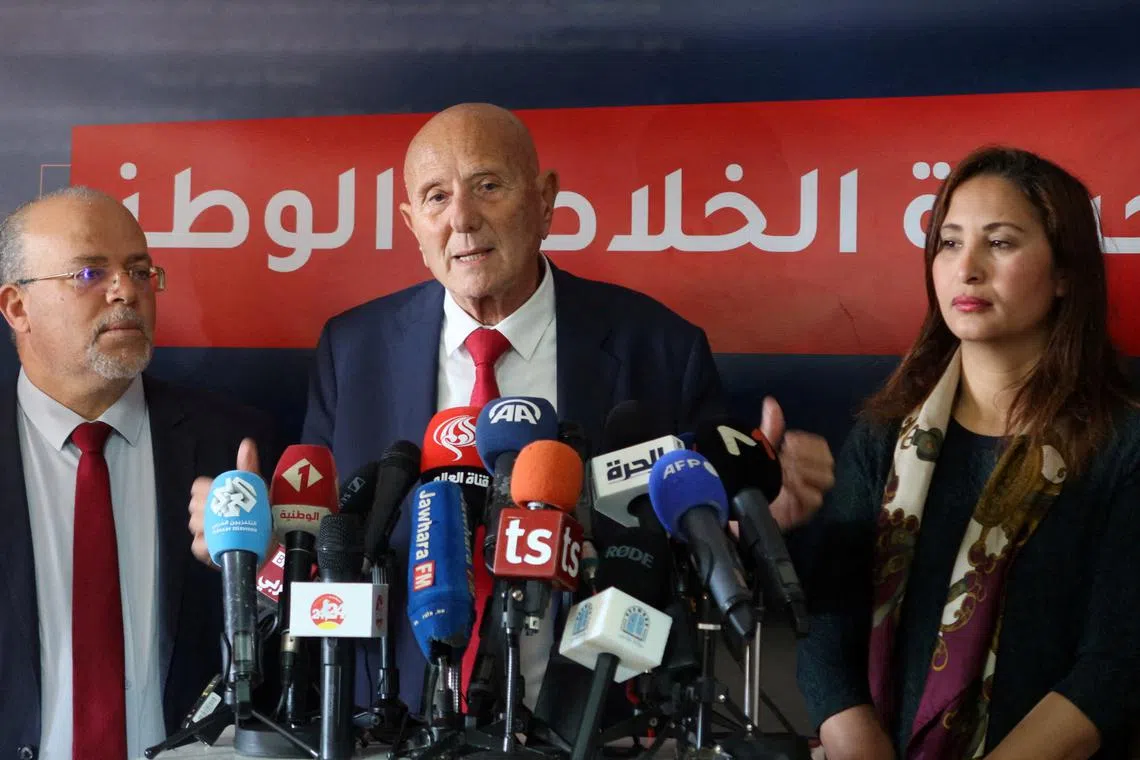 FILE PHOTO: Ahmed Nejib Chebbi, head of the National Salvation Front, speaks during a news conference in Tunis, Tunisia February 15, 2023. REUTERS/Jihed Abidellaoui/File Photo
