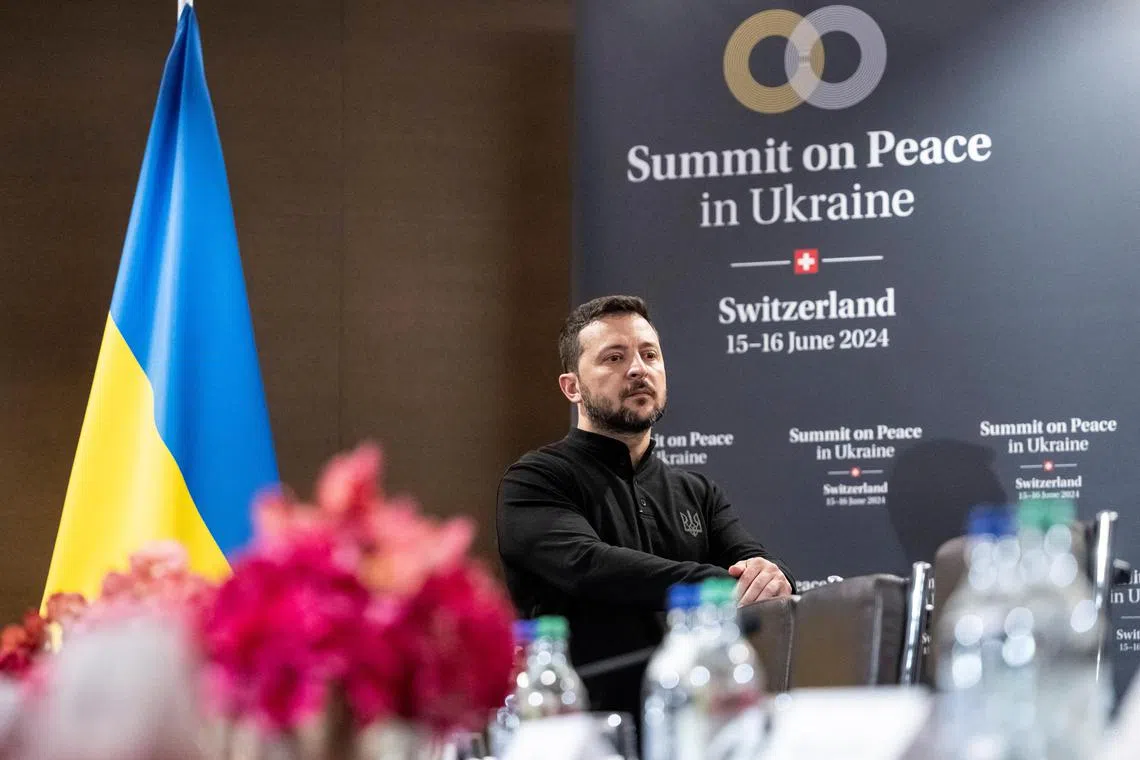 Ukrainian President Volodymyr Zelenskyi looks on between two bilateral meetings during the Summit on peace in Ukraine, in Stansstad near Lucerne, Switzerland, on June 15. 