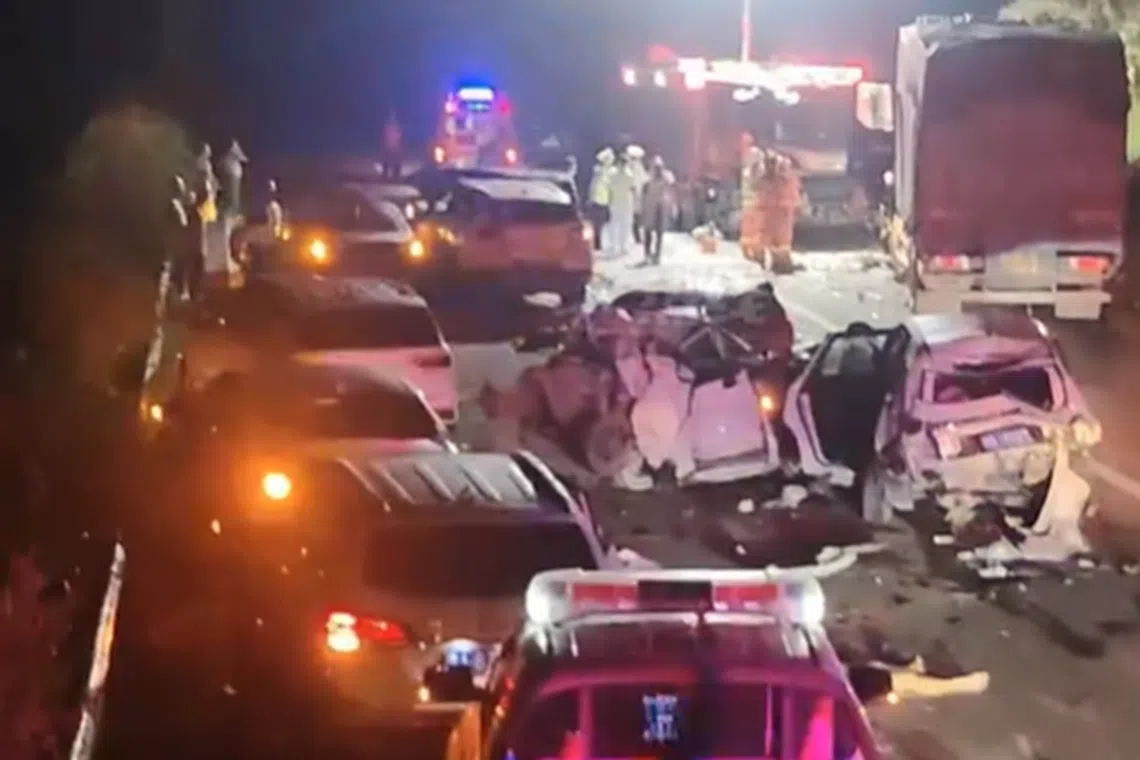 The accident occurred at an expressway road in Wuzhou, eastern Guangxi, at around 2am on Thursday.