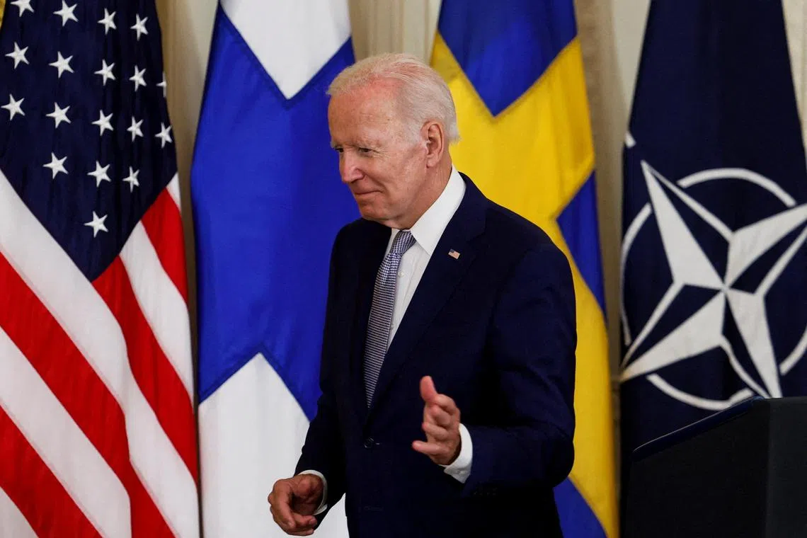 US President Joe Biden attends an event in August 2022 at the White House, endorsing Finland and Sweden's accession to Nato.