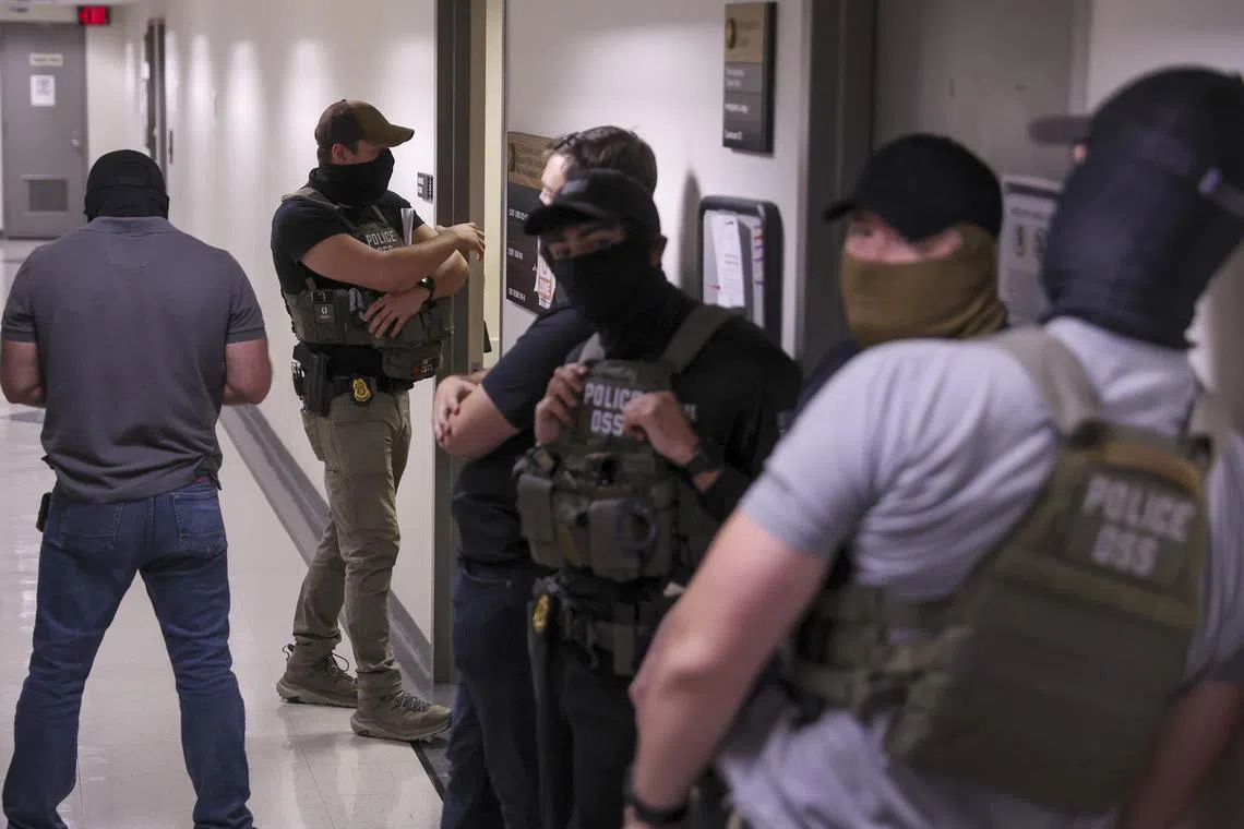 Federal agents stalk immigration courts as they try to meet deportation quotas set by the White House.