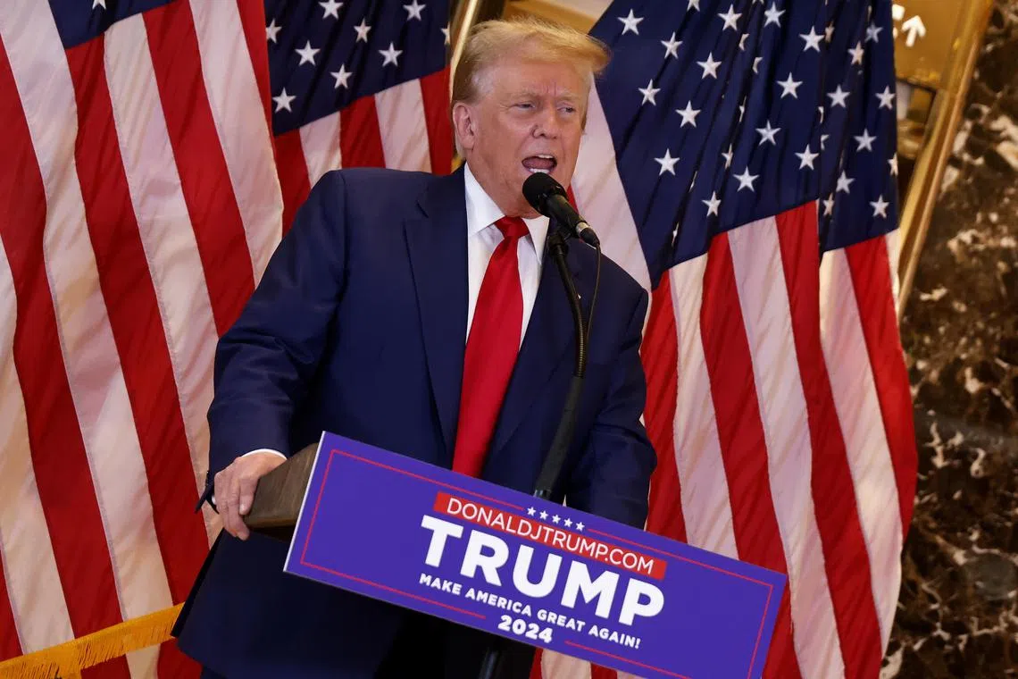 Former US president Donald Trump speaking at a press conference at Trump Tower on May 31, a day after a jury found him guilty on all 34 counts in his hush money criminal trial in New York.