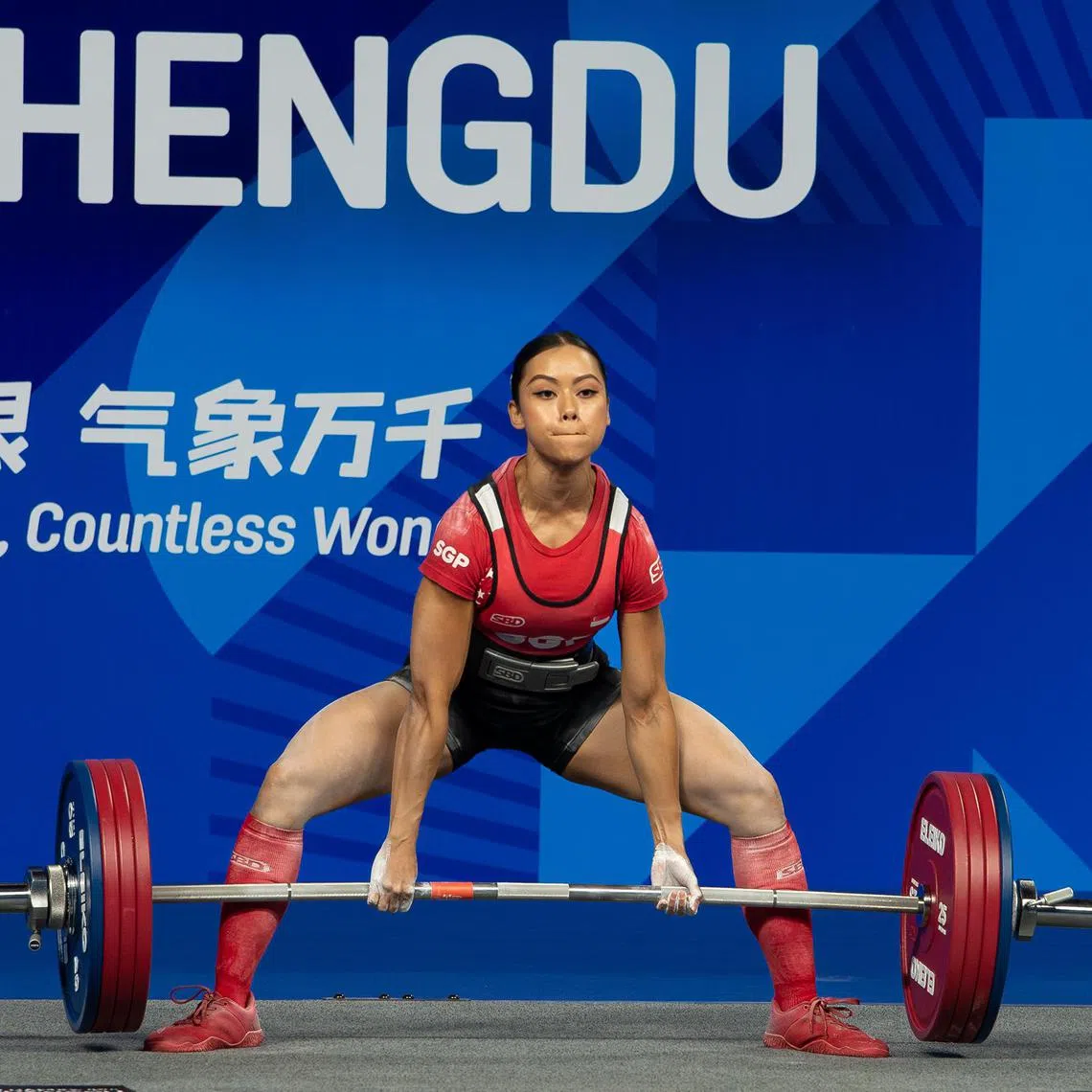 Singapore powerlifter Farhanna Farid breaking her deadlift world record with a 217kg effort at the World Games 2025 in Chengdu.