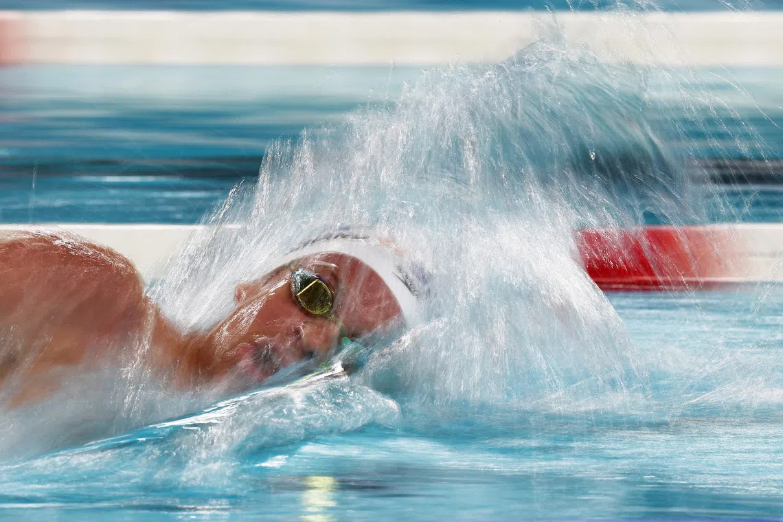 Swimming - European Aquatics Championships - Paris Aquatic Centre, Paris, France - August 16, 2026 France's Leon Marchand in action during the Men's 400m Freestyle Final REUTERS/Gonzalo Fuentes