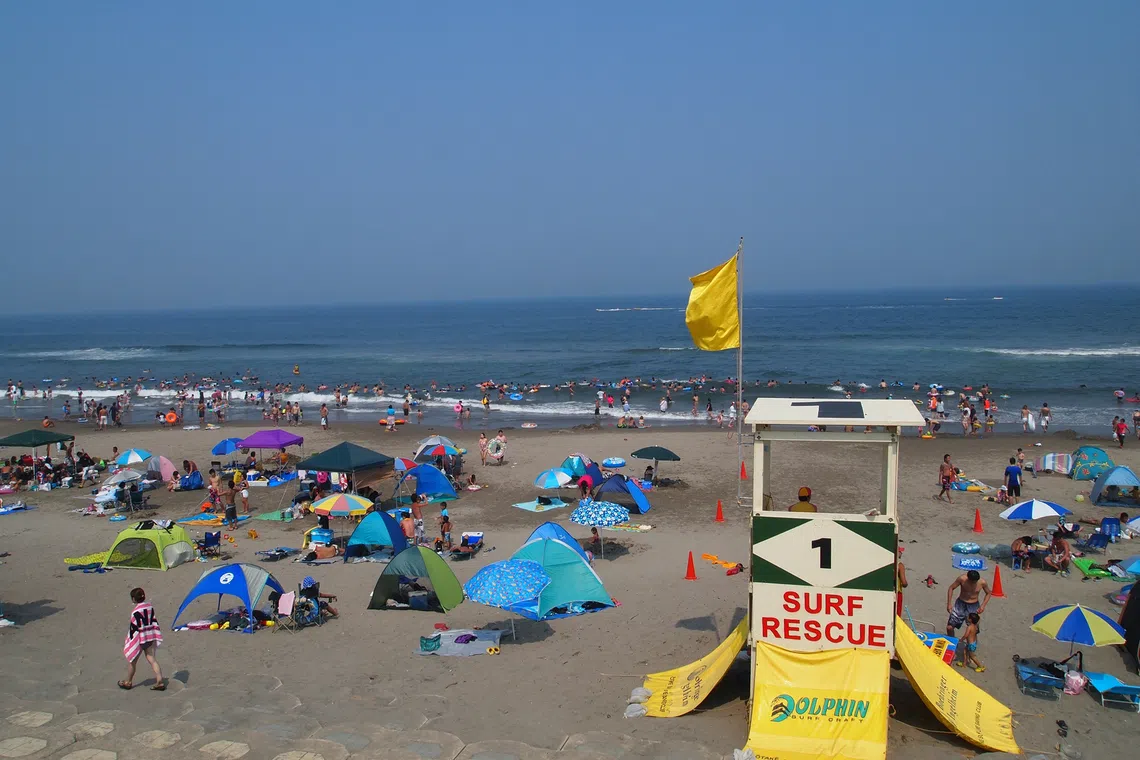 The Otake Coast Hokota Swimming Beach before it was closed. The beach traditionally drew tens of thousands of swimmers, sunbathers and surfers every summer.