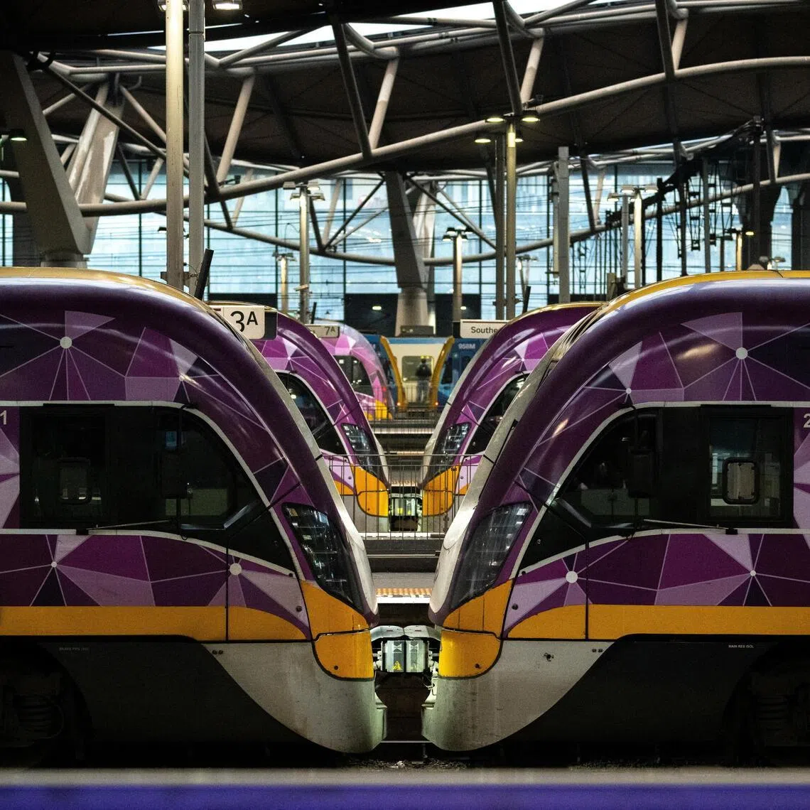 Trains stand at a station in Melbourne following the disruption to passenger rail networks on July 8 due to the Telstra network outage.