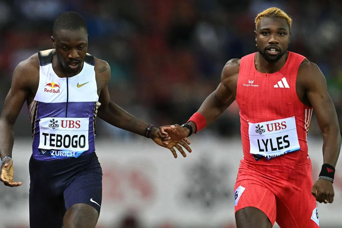 Noah Lyles beats Letsile Tebogo in the 200m at the Diamond League meet in Zurich.