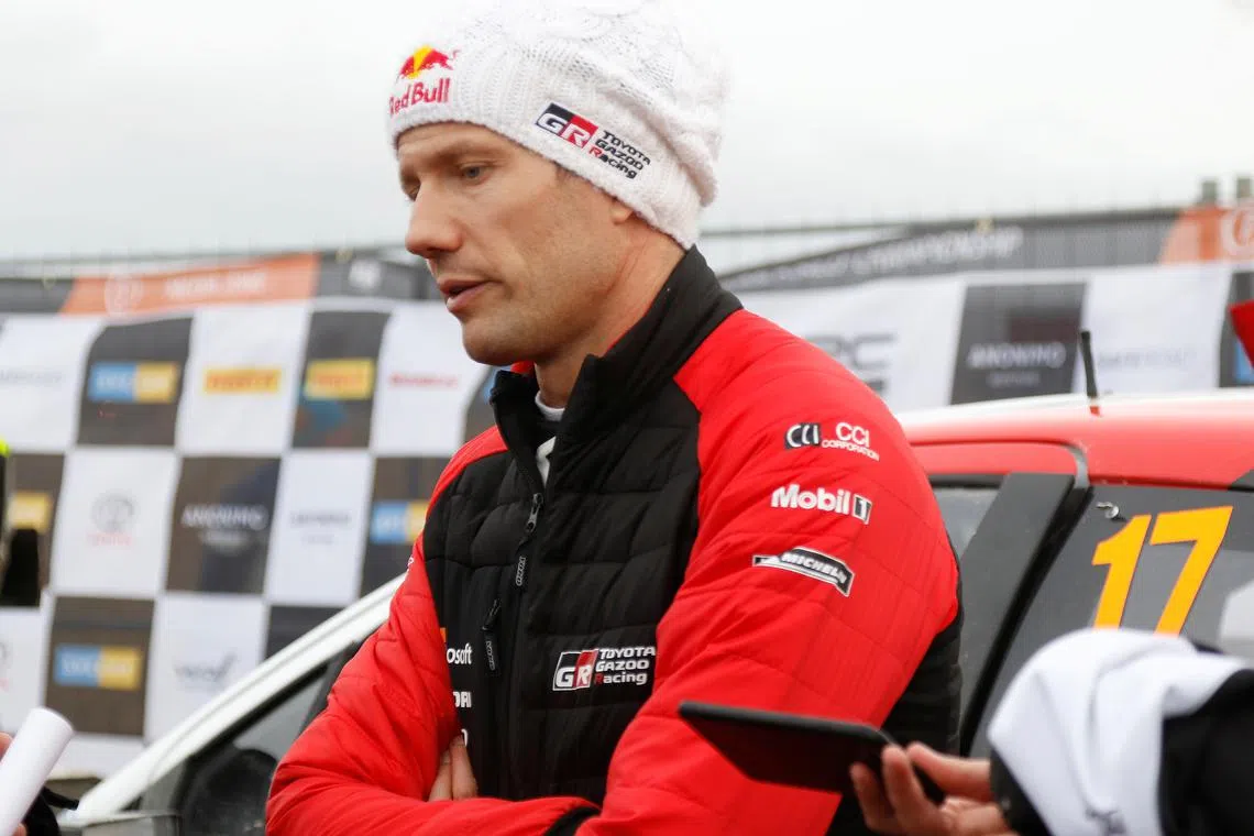 FIA World Rally Championship - Rally Sweden - Stage 7 of Second Round - Torsby, Sweden - February 15, 2020. Sebastien Ogier of France (Toyota Yaris WRC) speaks to the media.  TT News Agency/Micke Fransson/via REUTERS/ File Photo