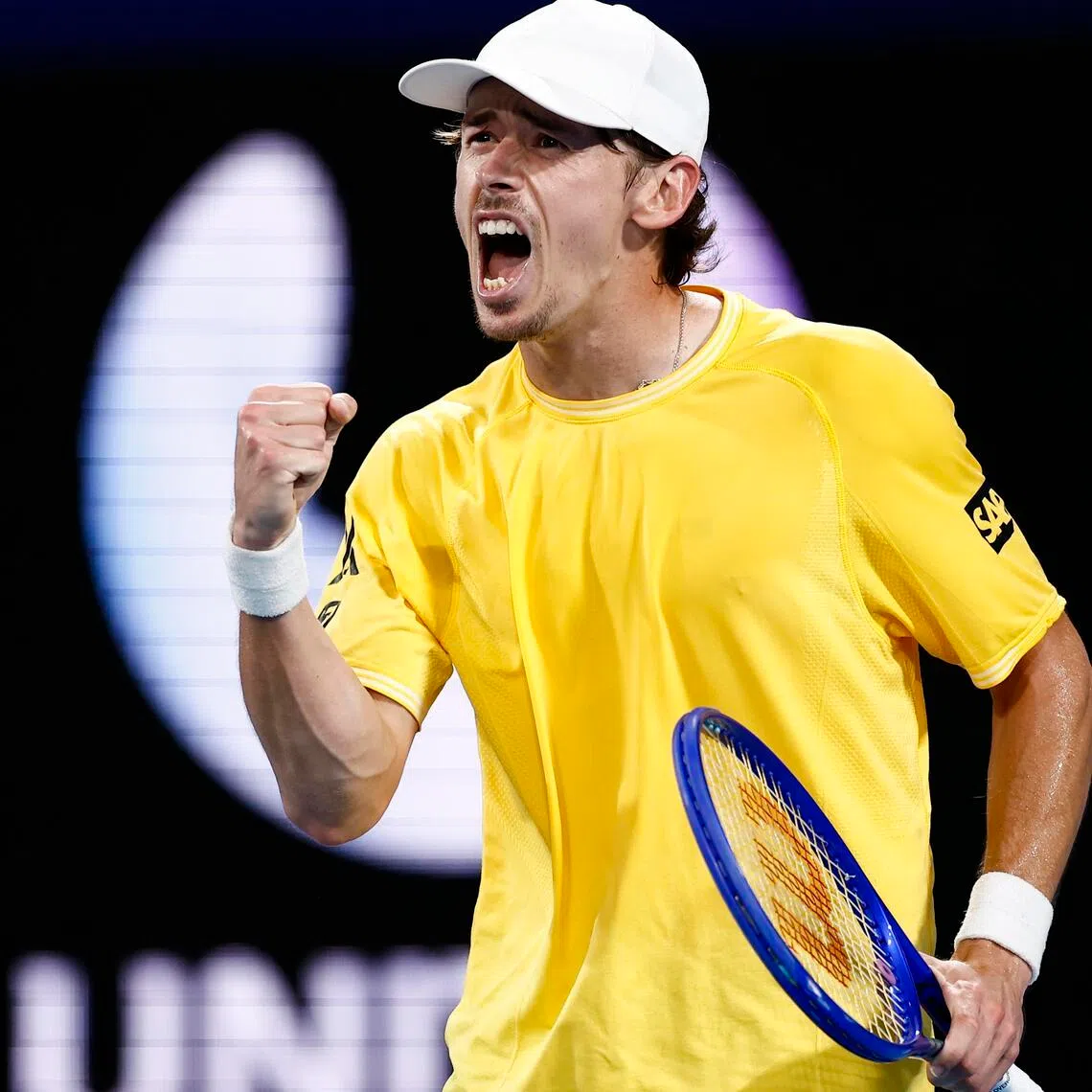 Australia's Alex de Minaur celebrates winning a point in his match against the Czech Republic's Jakub Mensik at the United Cup in Sydney on Jan 6.