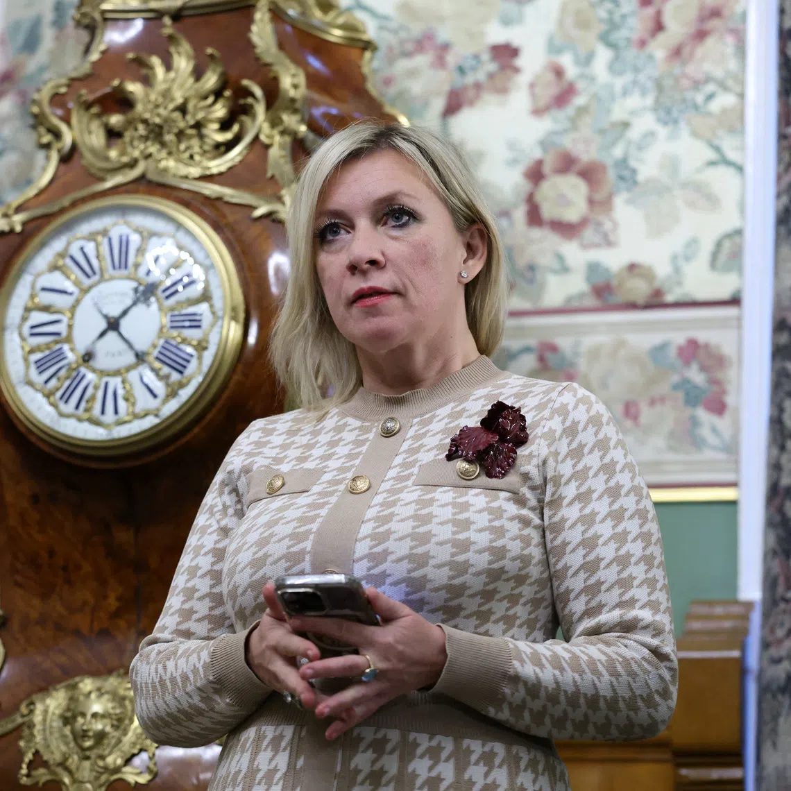 Russia's Foreign Ministry spokeswoman Maria Zakharova attends a press conference following a meeting of Foreign Minister Sergei Lavrov with his Kazakh counterpart Ermek Kosherbayev in Moscow, Russia, October 22, 2025. REUTERS/Ramil Sitdikov/Pool