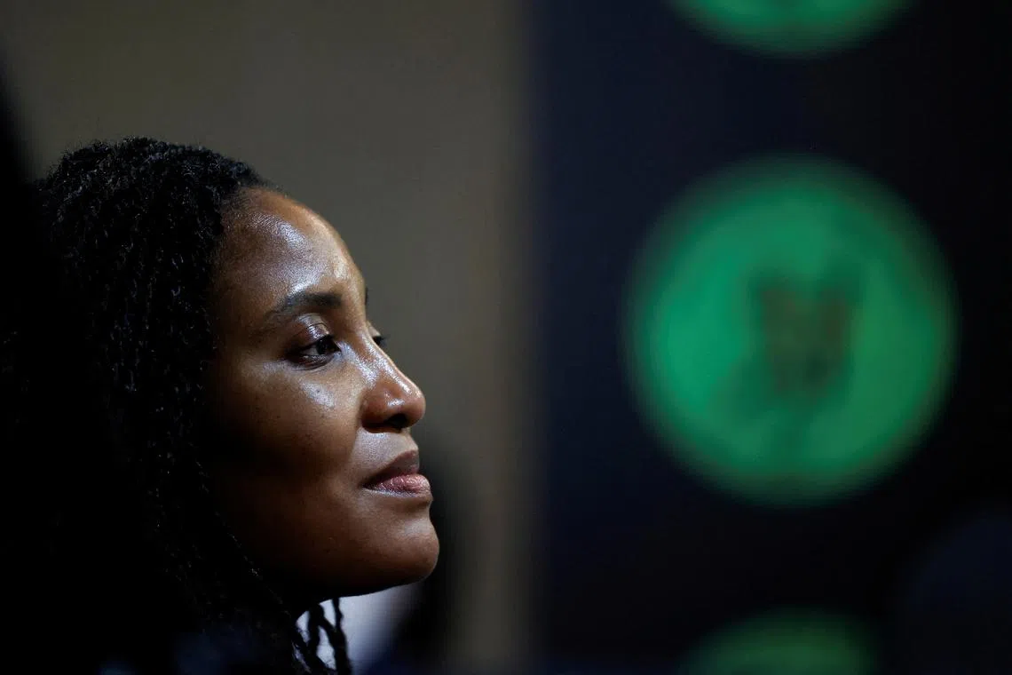 FILE PHOTO: Duduzile Zuma, daughter of South Africa's former President Jacob Zuma, looks on during a press briefing on the outcomes of the uMkhonto weSizwe Party (MKP) National High Command Meeting in Johannesburg, South Africa, October 11, 2024. REUTERS/Alet Pretorius/File Photo