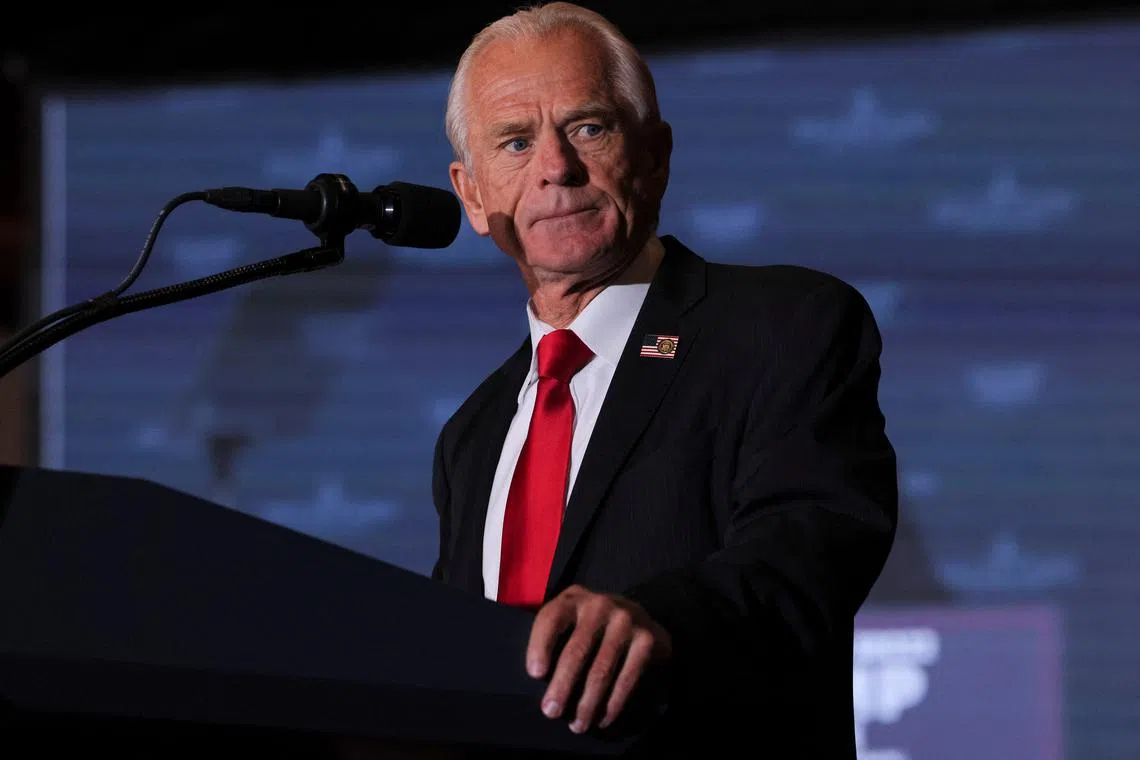 FILE PHOTO: Peter Navarro, former Director of U.S. Office of Trade and Manufacturing, participates in an 11th Hour Faith Leaders Meeting in Concord, North Carolina, U.S., October 21, 2024. REUTERS/Brian Snyder/File Photo