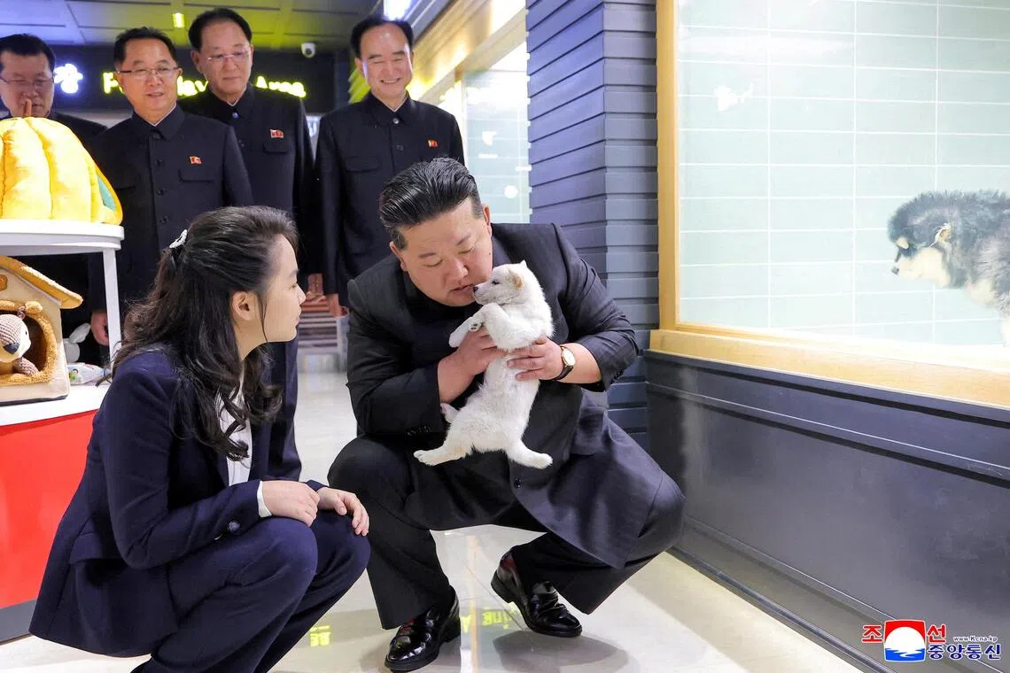 North Korean leader Kim Jong Un visiting the Hwasong Pet Shop with his daughter Kim Ju Ae in Pyongyang.