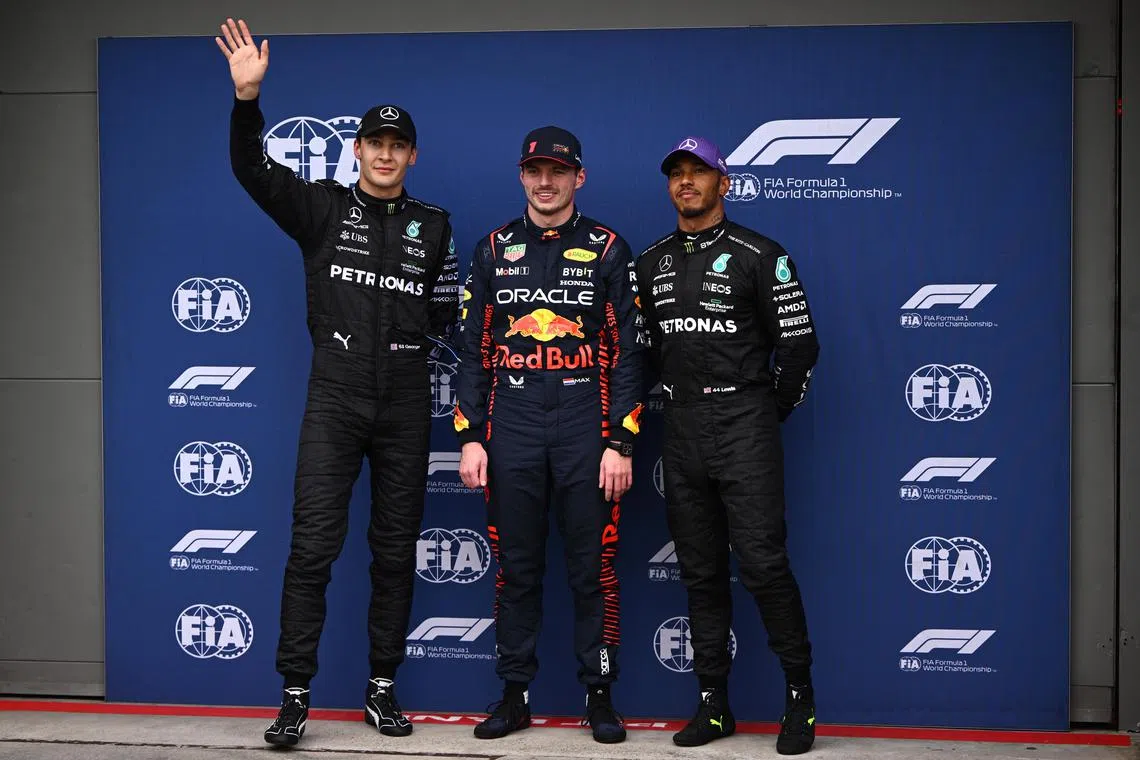 Mercedes' George Russell and Lewis Hamilton and will hoping to hunt down Red Bull's pole-sitter Max Verstappen in the Australian Grand Prix.