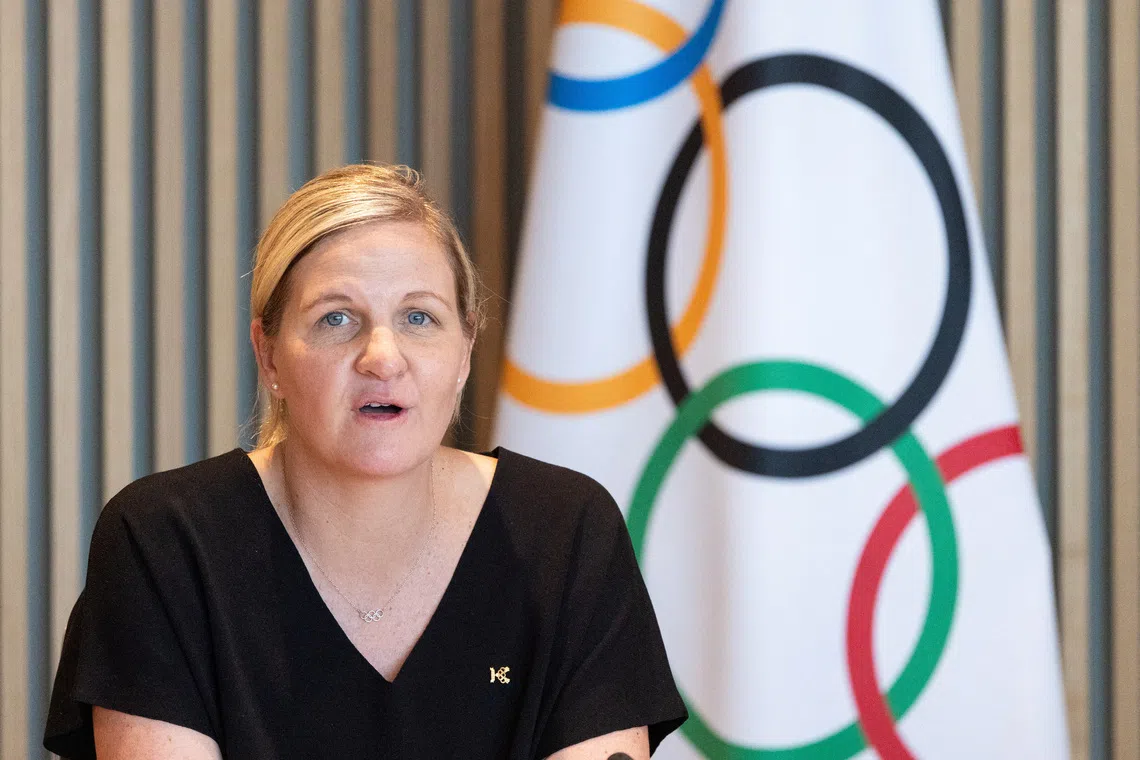 FILE PHOTO: Newly elected President of the International Olympic Committee (IOC) Kirsty Coventry attends her first Executive Board meeting at the Olympic House in Lausanne, Switzerland, June 25, 2025. REUTERS/Denis Balibouse/ File Photo