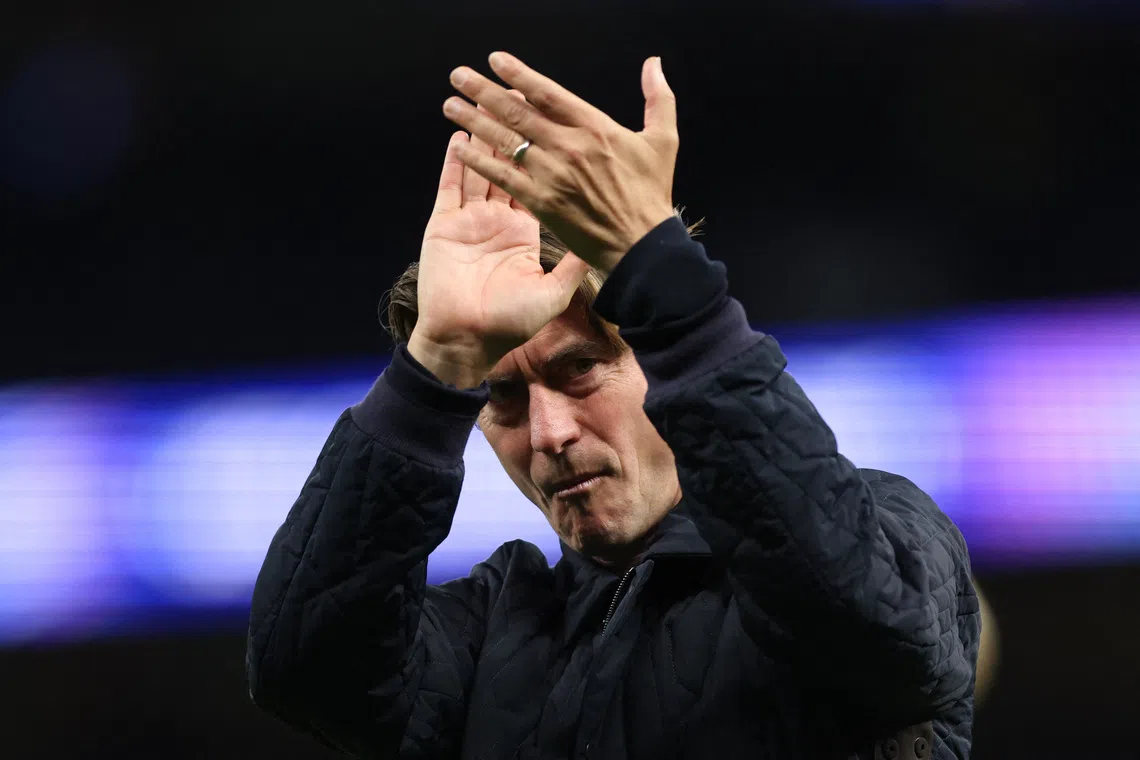 FILE PHOTO: Soccer Football - UEFA Champions League - Tottenham Hotspur v Villarreal - Tottenham Hotspur Stadium, London, Britain - September 16, 2025 Tottenham Hotspur manager Thomas Frank applauds fans after the match REUTERS/David Klein/File Photo