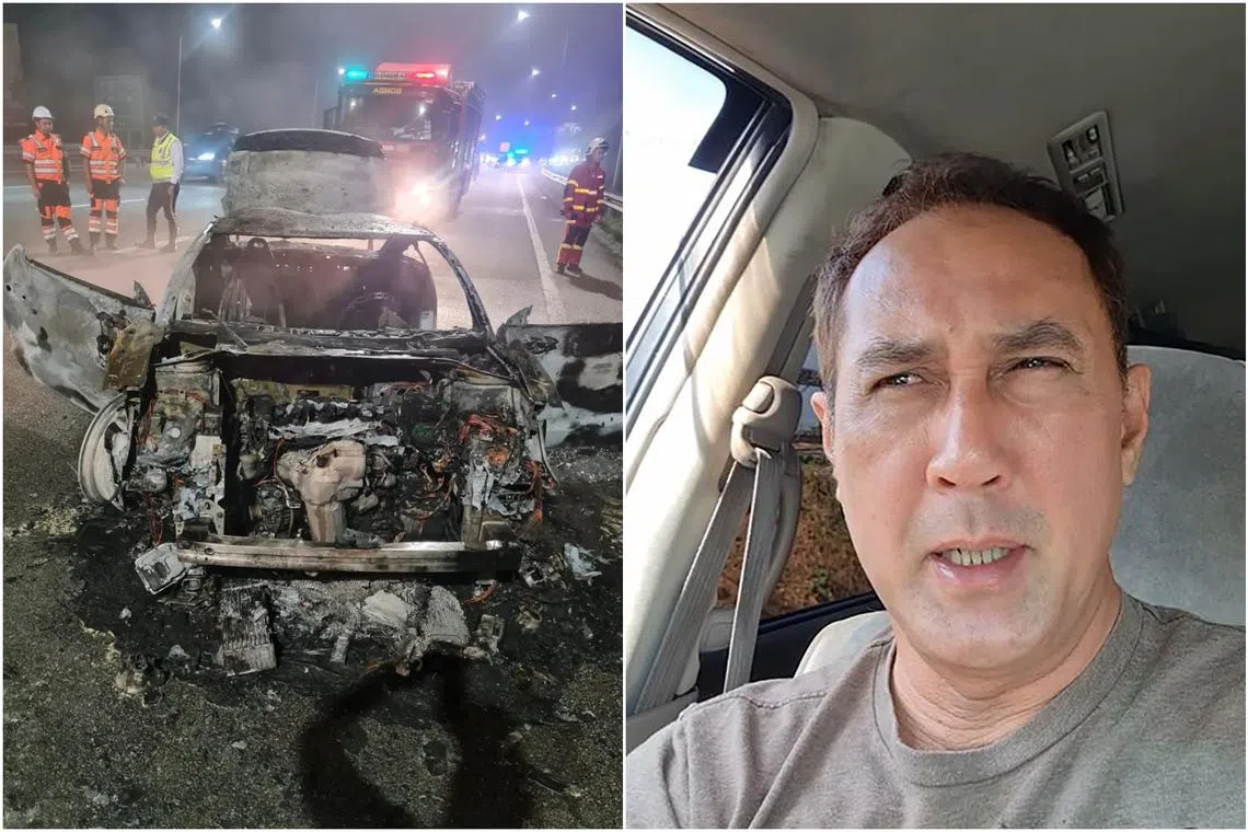 Malaysian actor Roy Azman and his family escaped unharmed after the car they were travelling in burst into flames on Dec 3, 2023.