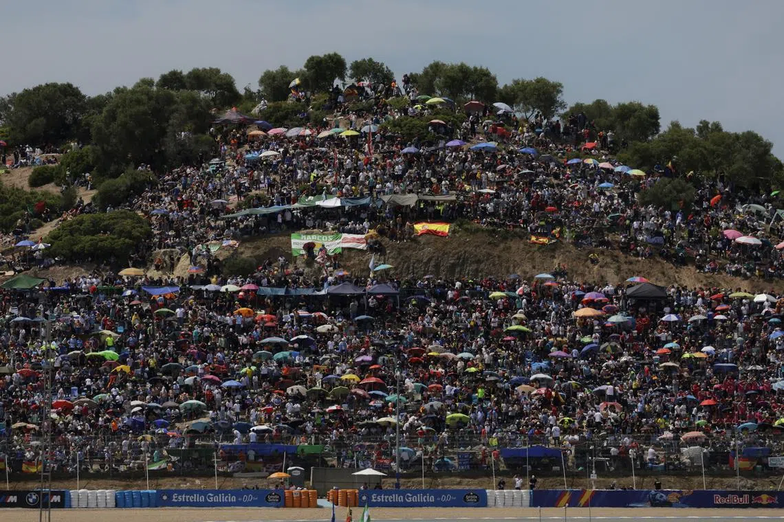 FILE PHOTO: MotoGP - Spanish Grand Prix - Circuito de Jerez, Jerez, Spain - April 28, 2024 General view of spectators before the MotoGP race REUTERS/Jon Nazca