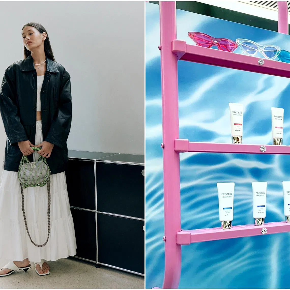 The Knot Bag (left) is an everyday bag that comes in six colourways, while Japanese beauty brand Decorte's beauty counter at Buhgis Junction will sport a pool theme till June 30.