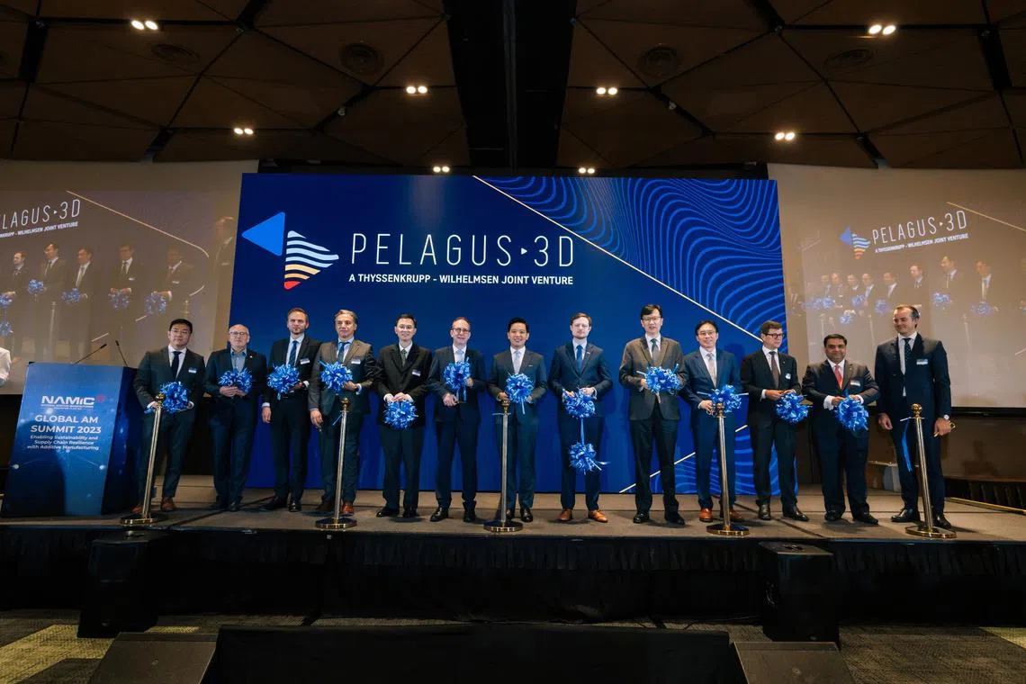 ctadd29 - Left to right:
⦁	Mr. Kenlip Ong, Chief Executive Officer, Pelagus 3D
⦁	Mr. Christoph Hallier, Deputy Head of Mission, German Embassy Singapore
⦁	Dr. Sebastian Smerat, Head of Customer Innovation & Chief Operating Officer of Digital Services, thyssenkrupp Materials Services and Director, Pelagus 3D
⦁	Dr. Cetin Nazikkol, Chief Transformation Officer of thyssenkrupp and Director, Pelagus 3D
⦁	Mr. Kenneth Lim, Assistant Chief Executive, Maritime & Port Authority of Singapore (MPA)
⦁	H.E. Dr. Norbert Riedel, Ambassador, German Embassy Singapore
⦁	MOS Alvin Tan
⦁	Mr. Andreas Aure, First Secretary & Deputy Head of Mission, Royal Norwegian Embassy in Singapore
⦁	Mr. Frederick Chew, Chief Executive Officer, A*STAR
⦁	Dr. Ho Chaw Sing, Chief Executive Officer, NAMIC
⦁	Mr. Kjell Andre Engen, Chief Executive Officer & President, Wilhelmsen Ships Service and Director, Pelagus 3D
⦁	Mr. Nakul Malhotra, Vice President, Emerging Opportunities Portfolio, Wilhelmsen Maritime Services and Director, Pelagus 3D
⦁	Mr. Haakon Ellekjaer, Chief Commercial Officer, Pelagus 3D


Credit: Additive Innovation Centre