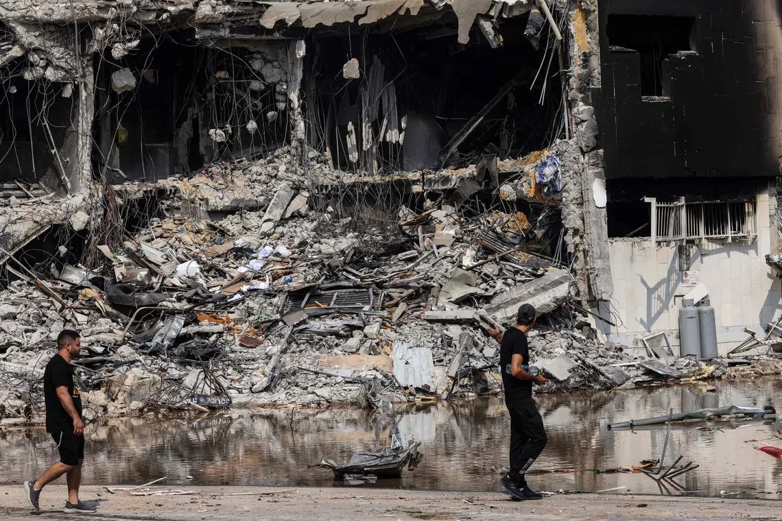 An Israeli police station in Sderot after it was damaged during battles to dislodge Hamas militants on Oct 8, 2023.