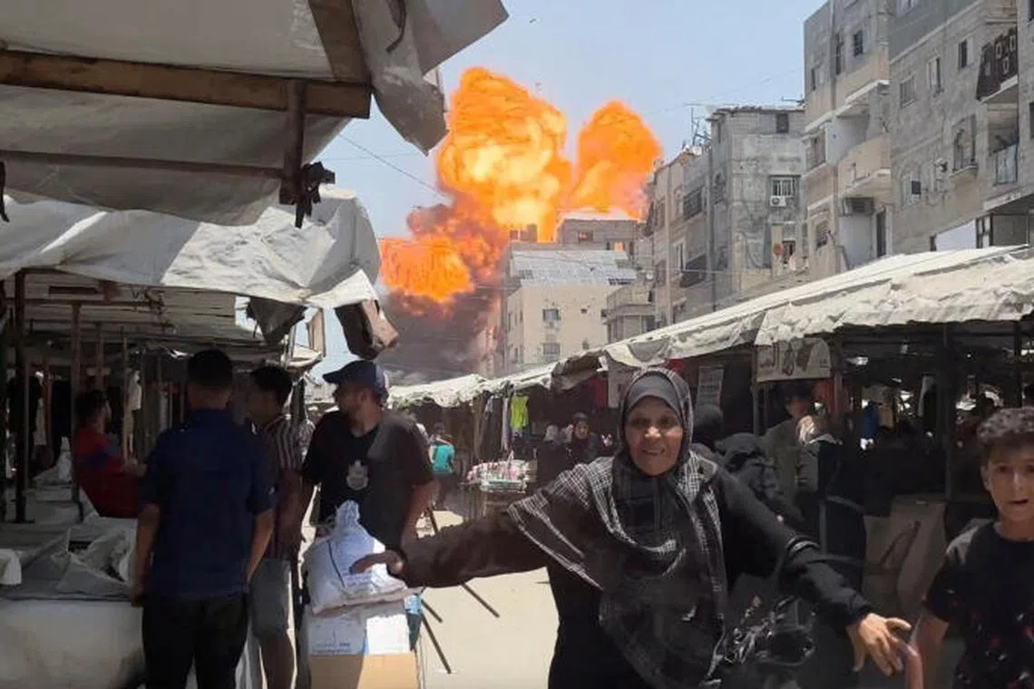 Smoke and flames rise from a house hit by an Israeli strike in Gaza City, June 1, 2025, in this screengrab taken from a video. Reuters TV/via REUTERS TPX IMAGES OF THE DAY