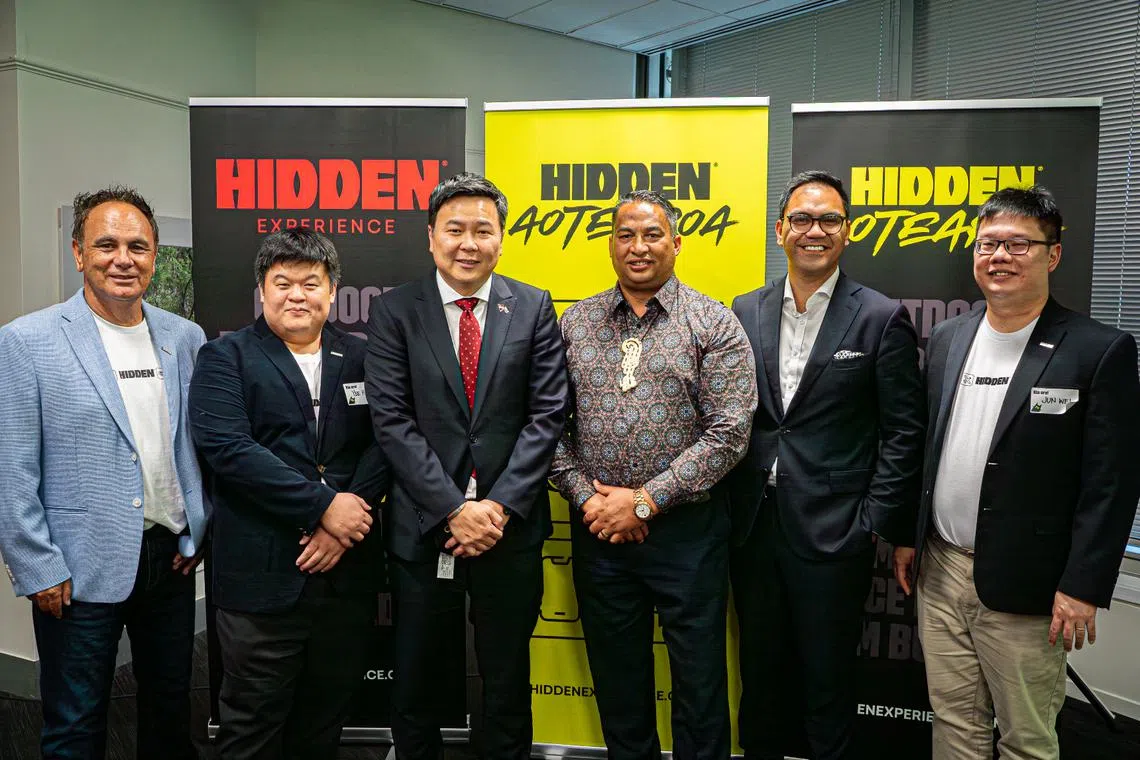 (From left) Hidden Aotearoa CEO Andrew Te Whaiti, Hidden Group CEO Lim Yee Hung, Singapore High Commissioner to New Zealand William Tan, Ngati Kahungunu ki Tamaki-nui-a-Rua chairman Hayden Hape, Te Papa Foundation chair Aaron Hape and Hidden Group COO Loh Jun Wei at the launch event.