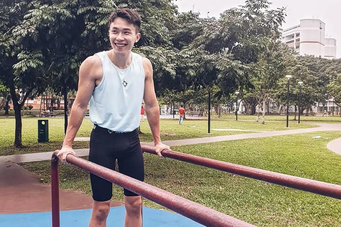 Mr Brian Low, also known as Wei Long, a senior presenter-producer with SPH Radio station UFM100.3, enjoys exercising at fitness corners on the weekends.