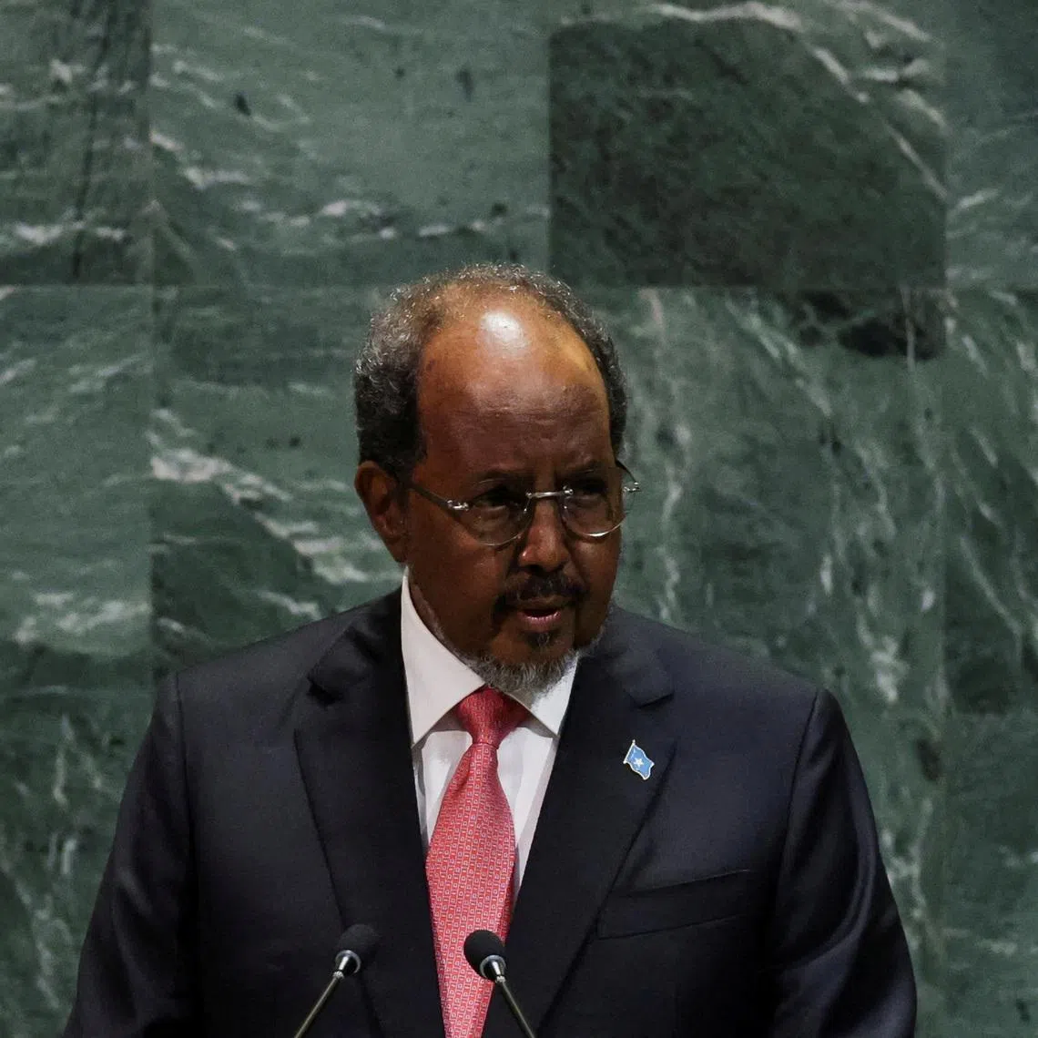 FILE PHOTO: Somalia's President Hassan Sheikh Mohamud addresses the 80th United Nations General Assembly (UNGA) at the U.N. headquarters in New York, U.S., September 25, 2025. REUTERS/Jeenah Moon/File Photo