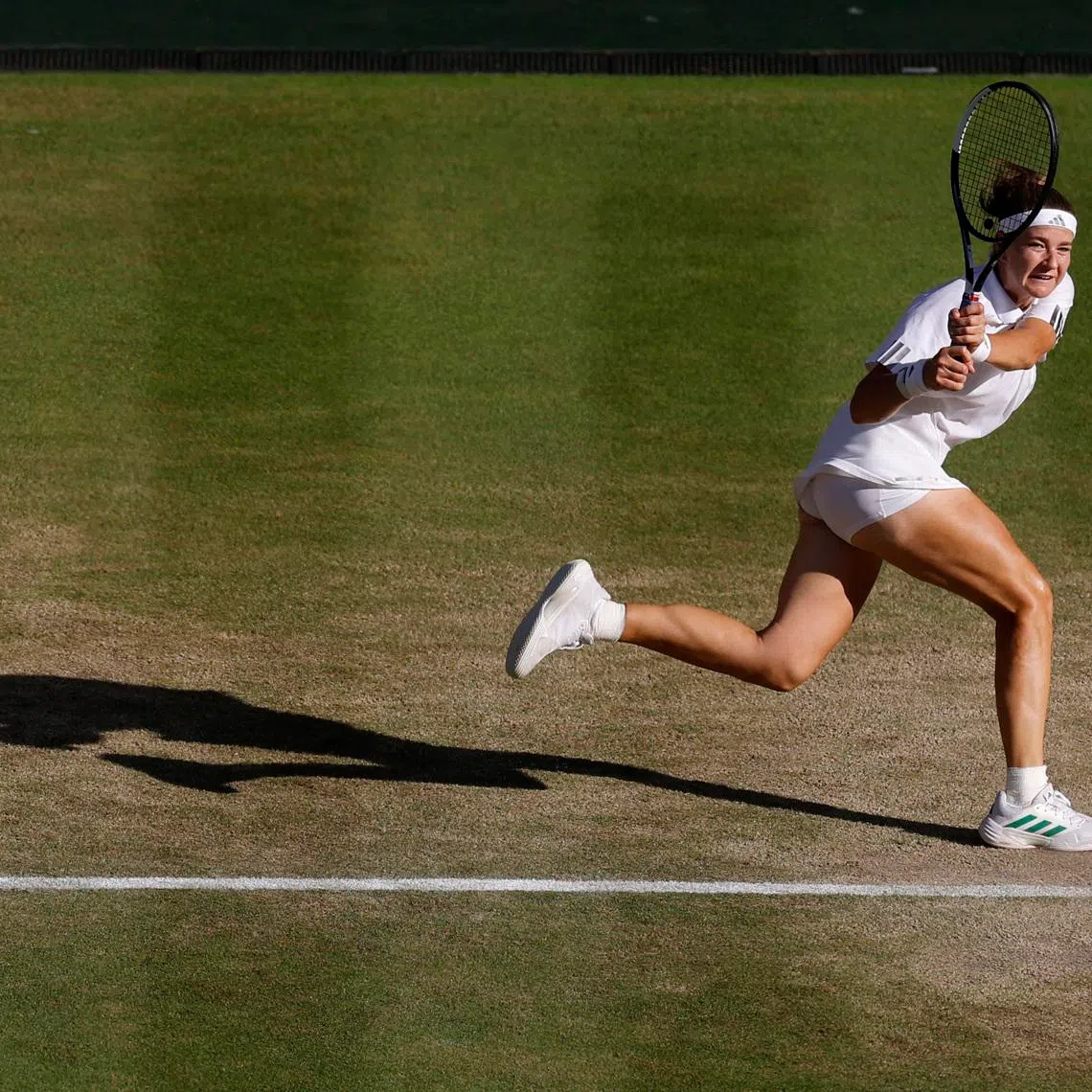 Tennis - Wimbledon - All England Lawn Tennis and Croquet Club, London, Britain - July 11, 2026 Czech Republic's Karolina Muchova in action during her final match against Czech Republic's Linda Noskova REUTERS/Andrew Couldridge