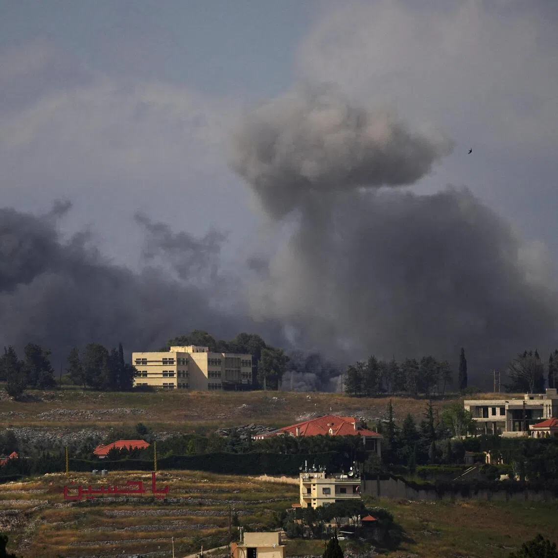 Smoke, as seen from Nabatieh, billows from southern Lebanon following Israeli strikes on May 30.