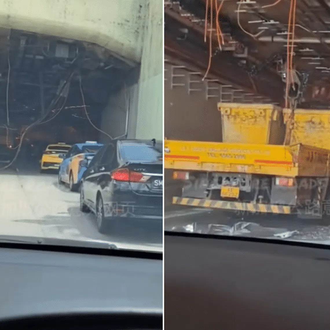 The collision, which took place around noon, caused extensive damage to items such as the height limit barrier and electrical units of the tunnel. 