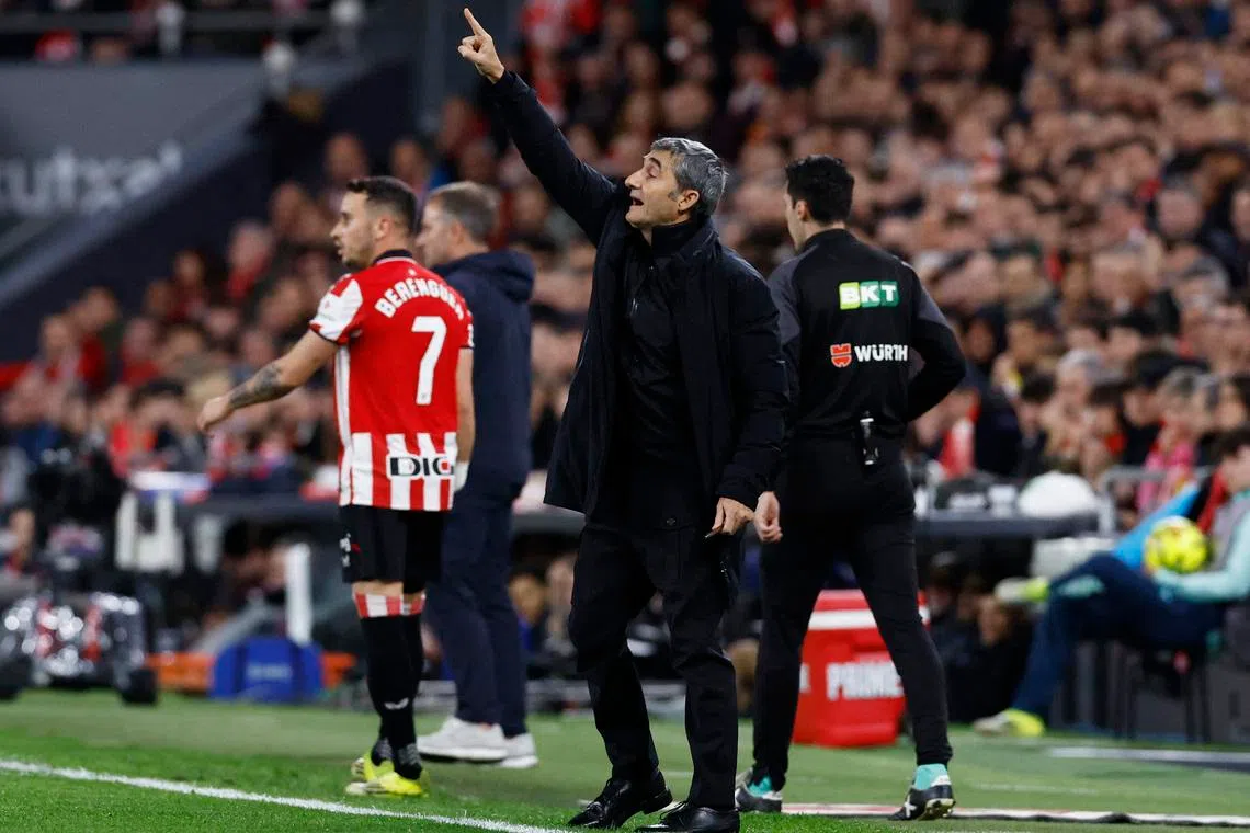 Soccer Football - LaLiga - Athletic Bilbao v FC Barcelona - San Mames, Bilbao, Spain - March 7, 2026 Athletic Bilbao coach Ernesto Valverde reacts REUTERS/Vincent West