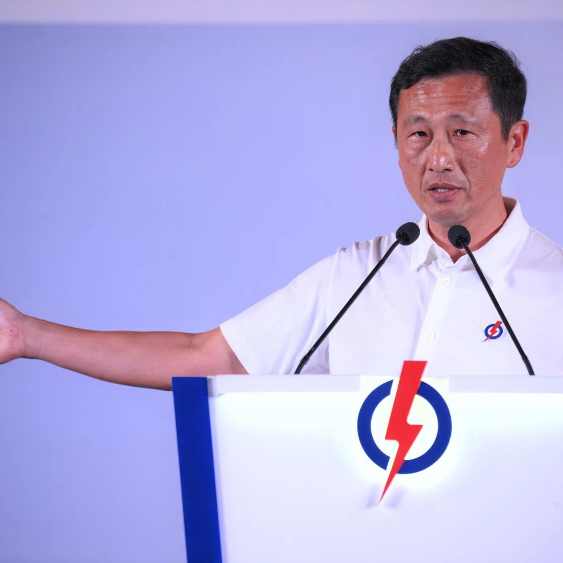 Minister for Health and PAP candidate for Sembawang GRC Ong Ye Kung speaks at a rally held at Woodlands Stadium on April 24.