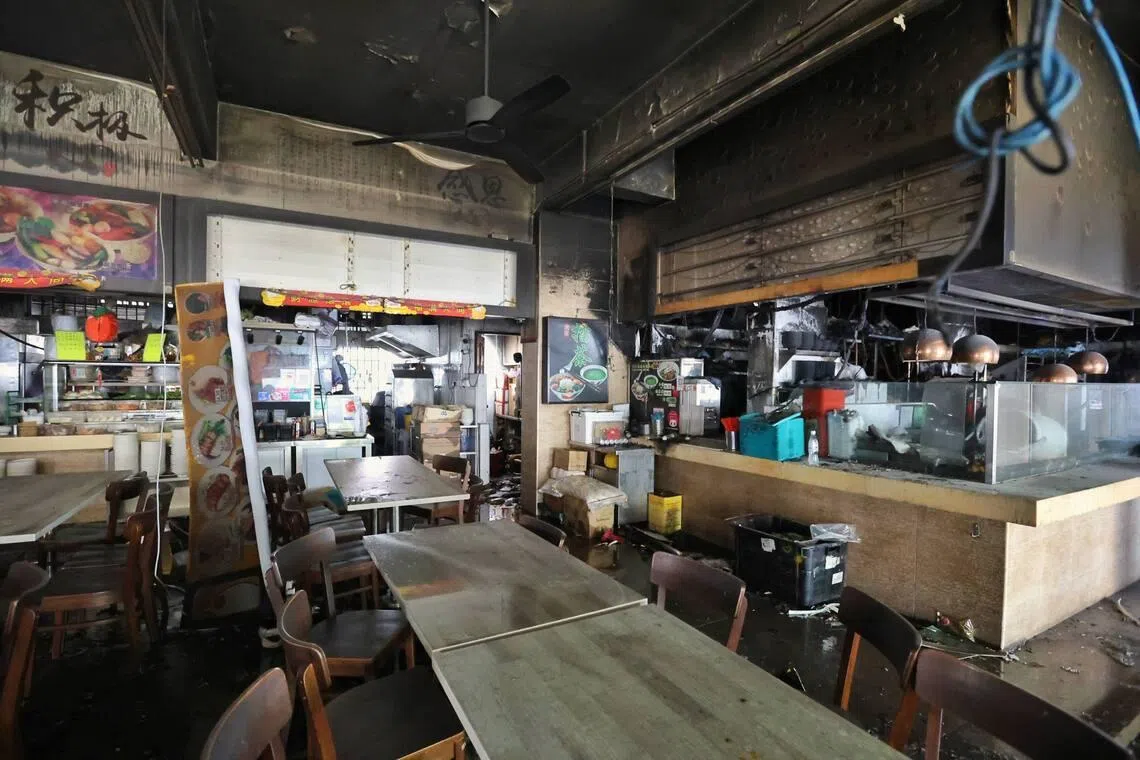 SCDF said the fire involved the kitchen exhaust duct of the coffee shop and that the cause of the fire is under investigation.