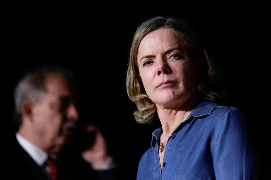 FILE PHOTO: President of the Workers' Party Gleisi Hoffmann looks on during a news conference in Brasilia, Brazil, November 10, 2022. REUTERS/Adriano Machado/File Photo