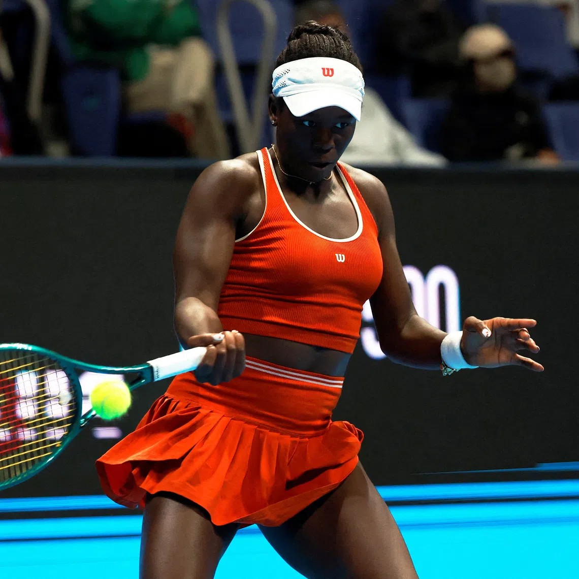 FILE PHOTO: Tennis - WTA 500 - Pan Pacific Open - Ariake Coliseum, Tokyo, Japan - October 24, 2025 Canada's Victoria Mboko in action during her quarter final match against Kazakhstan's Elena Rybakina. REUTERS/Manami Yamada/File Photo