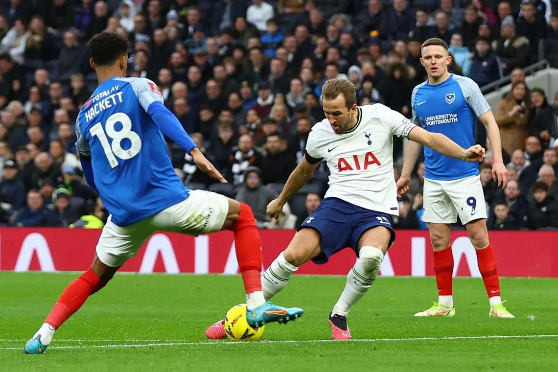 Tottenham Hotspur's Harry Kane scores in the 1-0 FA Cup third-round win over Portsmouth.