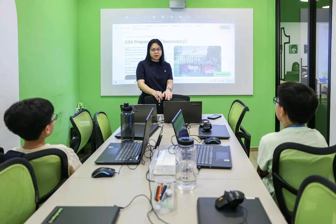Ms Candice Wang, co-founder of Coding Lab, is shown at a DSA prep class.